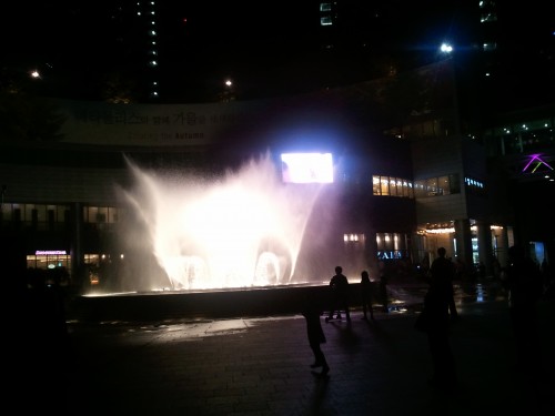 Metapolis Waterfall at Night